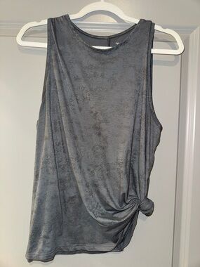 Womens shiny Gray Sleeveless Knot-Detail workout Top